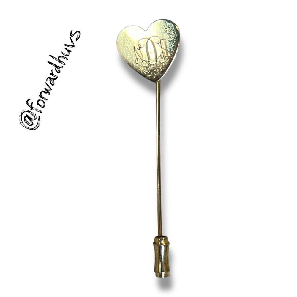 Vintage Gold Tone Heart Stickpin – Monogram “NDA”